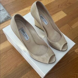 Jimmy Choo Beige Peep Toe Heels